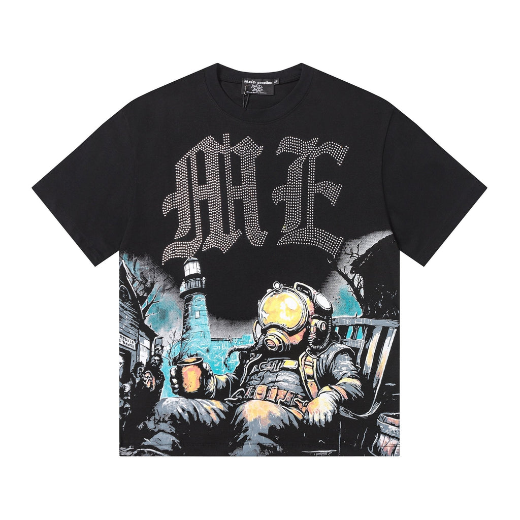 MIXED EMOTION Rhinestone-Style Graphic T-Shirt