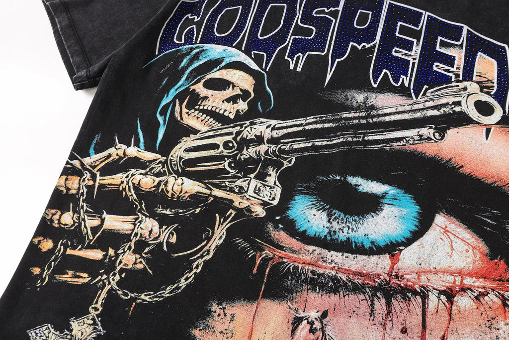 Godspeed Distressed Rhinestone Graphic T-Shirt