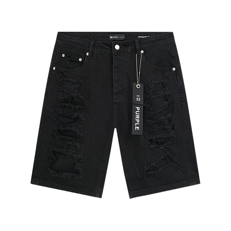 Purple Brand Black Distressed Denim Shorts