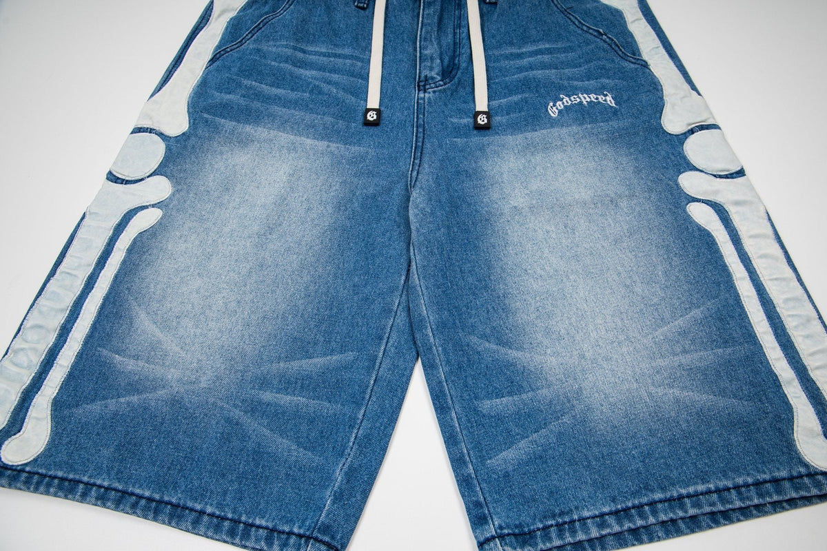 Godspeed Bone Applique Denim Shorts