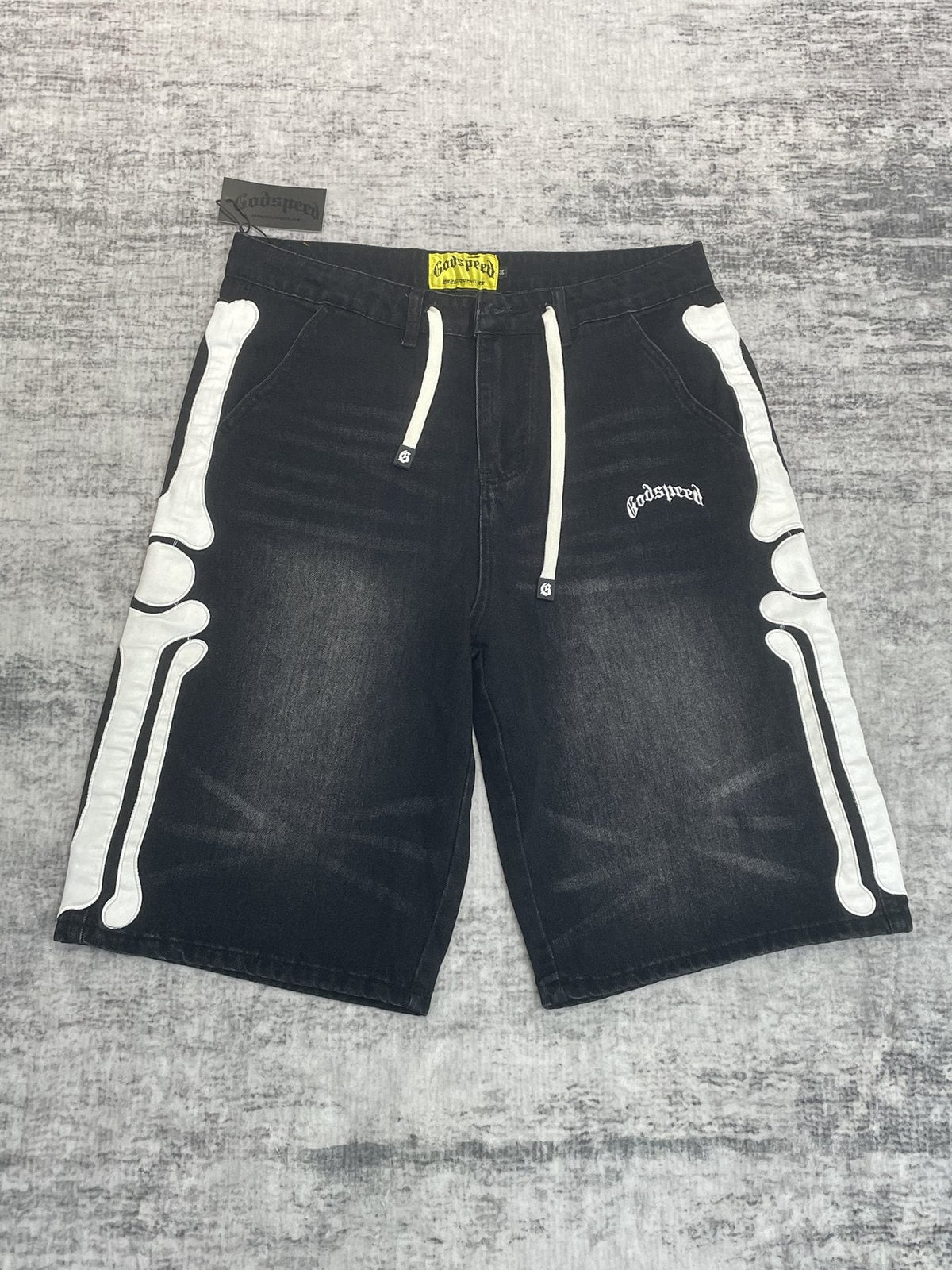 Godspeed Bone Applique Denim Shorts