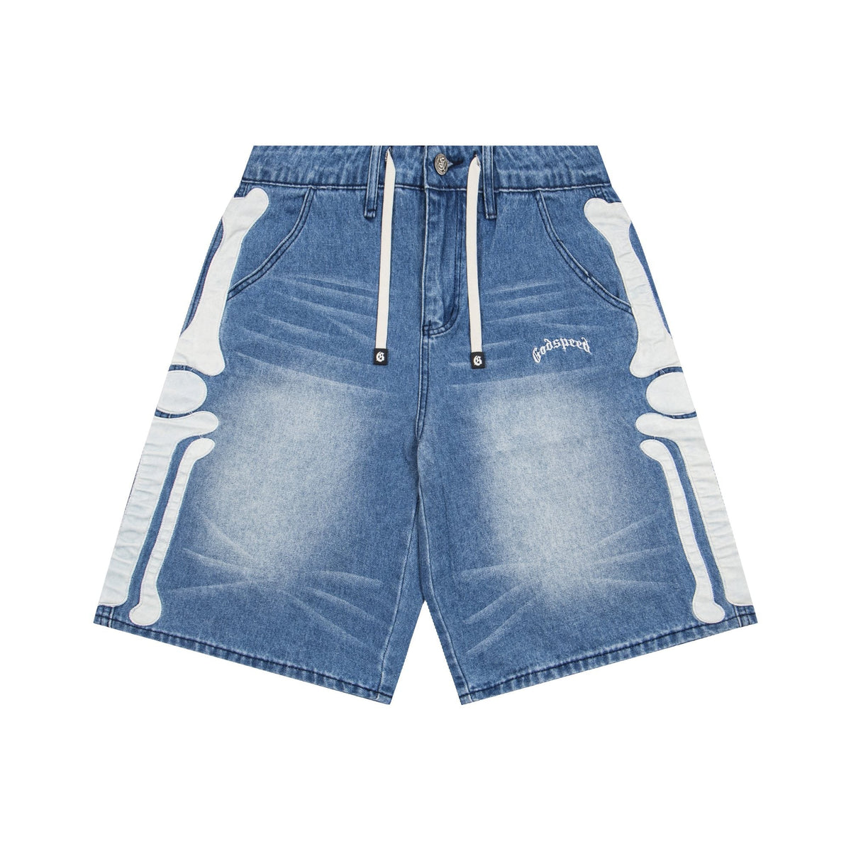 Godspeed Bone Applique Denim Shorts