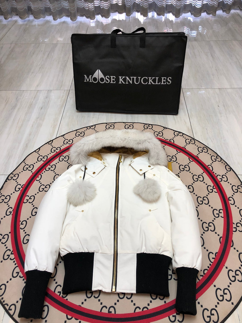 Moose Knuckles Women's Hooded Down Bomber Jacket