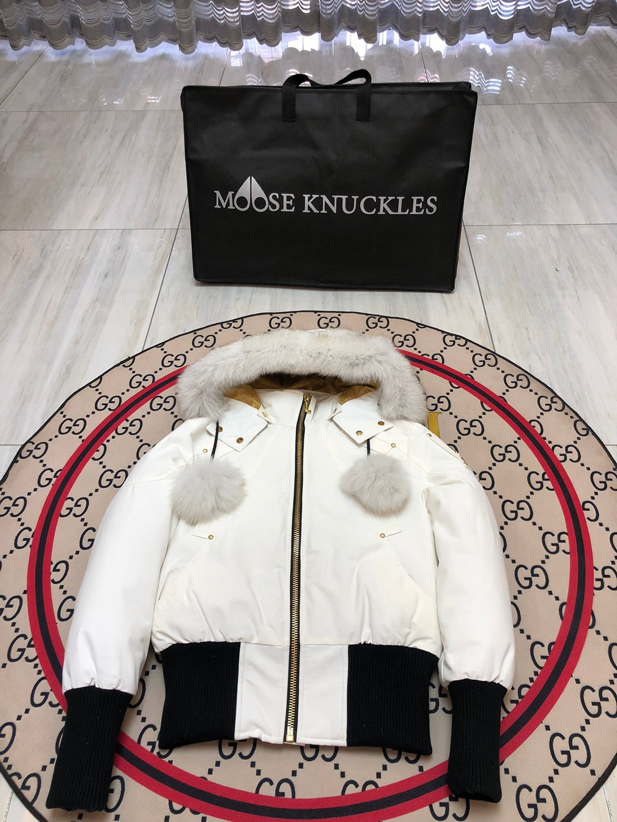 Moose Knuckles Women's Hooded Down Bomber Jacket
