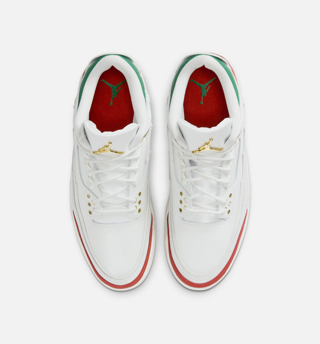 Air Jordan 3 Retro El Vuelo Men's Sneakers - Summit White / Pine Green / Dragon Red / Metallic Gold