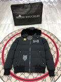 Moose Knuckles Multi-Badge Down Bomber — Black Fur Hood — Black