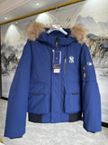 MLB NY Yankees Fur-Trim Hooded Down Bomber Jacket (Unisex)