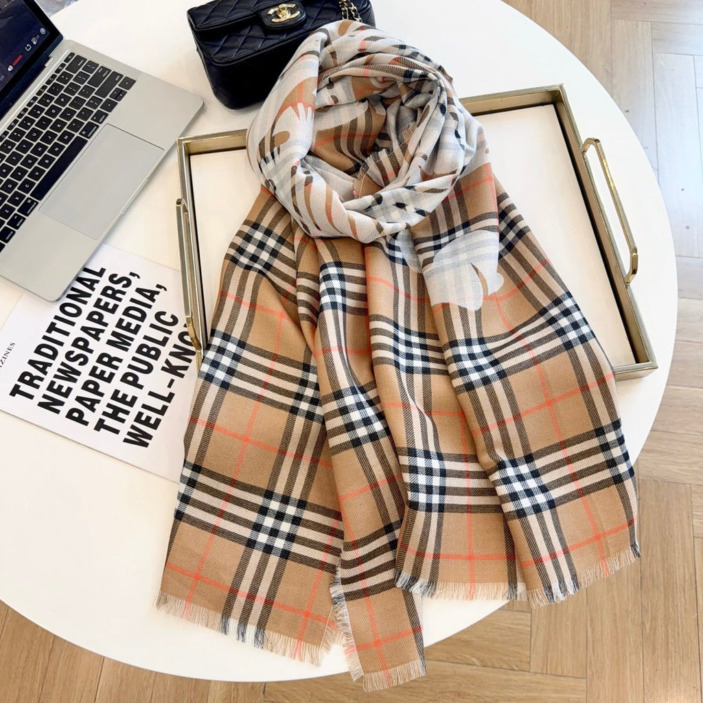 Burberry Style Classic Plaid Fringe Scarf
