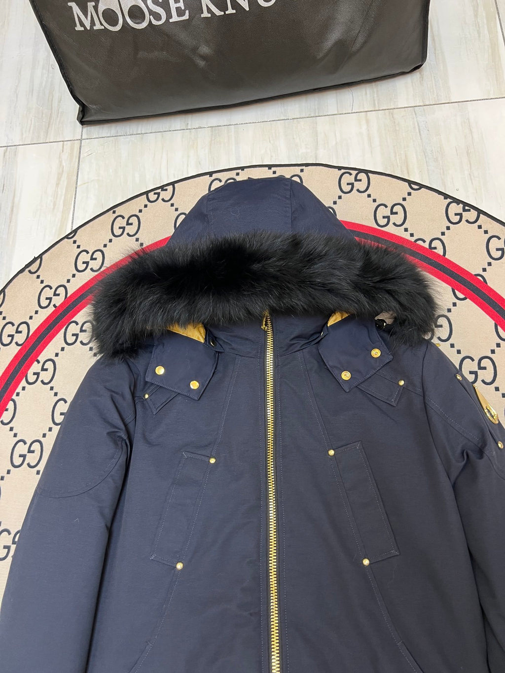 Moose Knuckles Men's Hooded Down Bomber Jacket