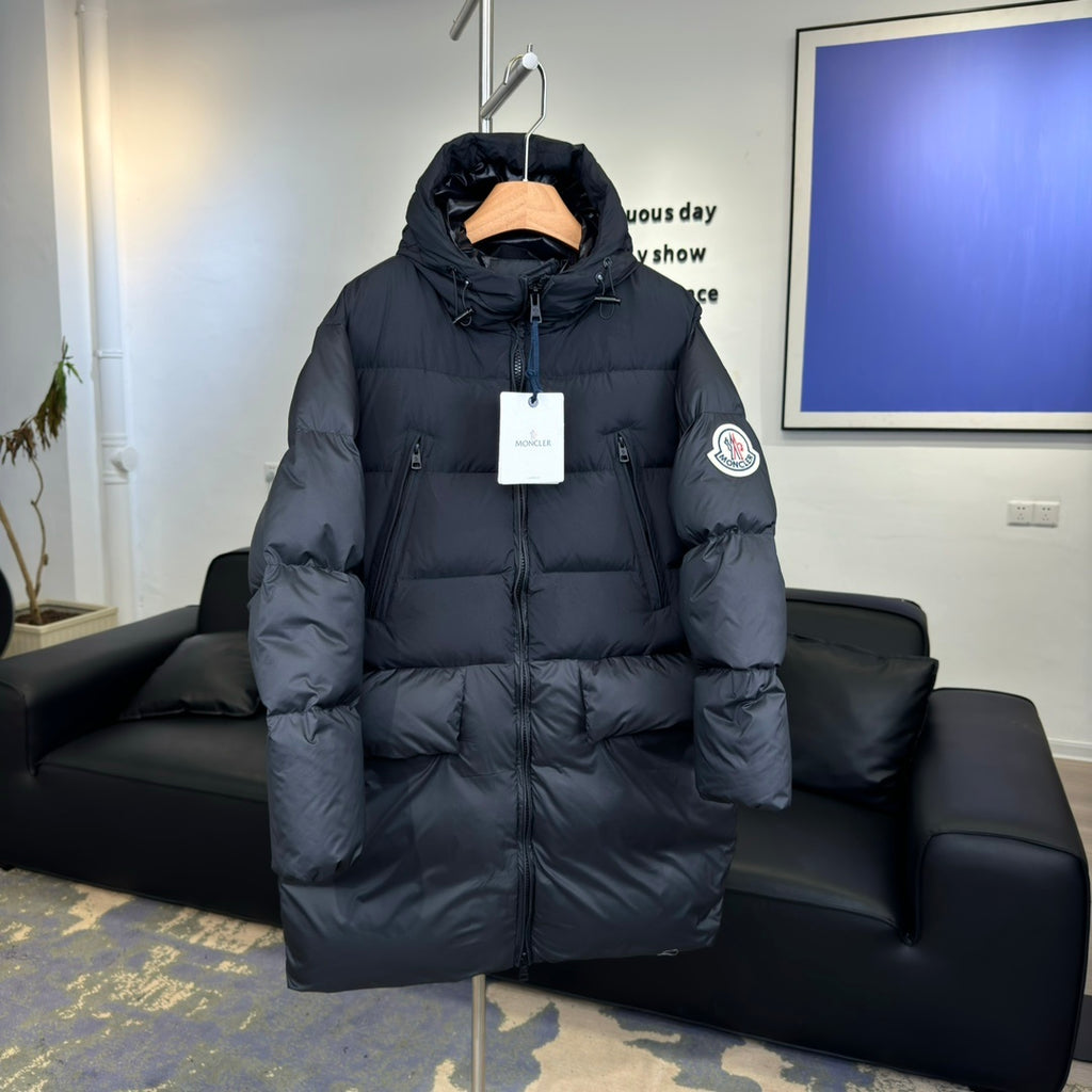 Moncler Bosona Long Down Coat – Oversized Logo