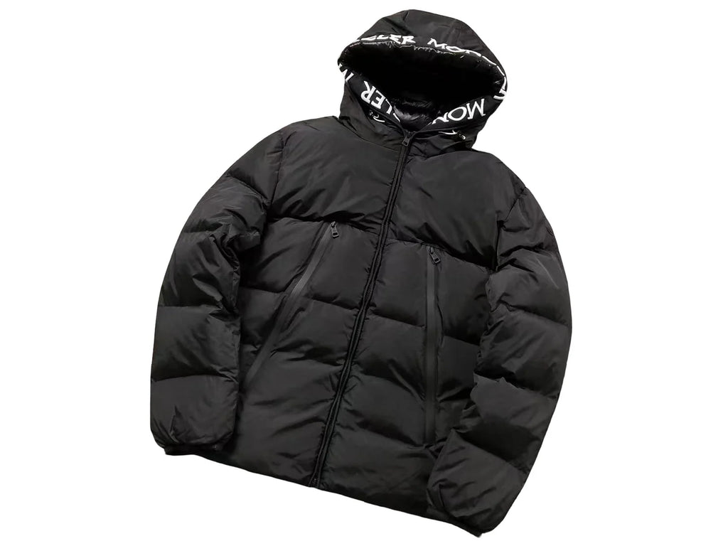 Moncler Logo Hood Hooded Down Jacket — Black