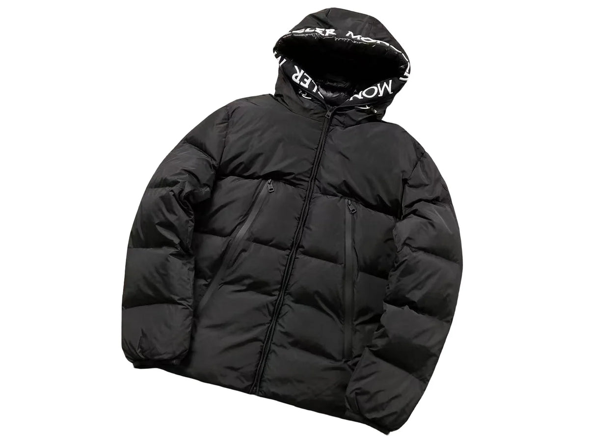 Moncler Logo Hood Hooded Down Jacket — Black