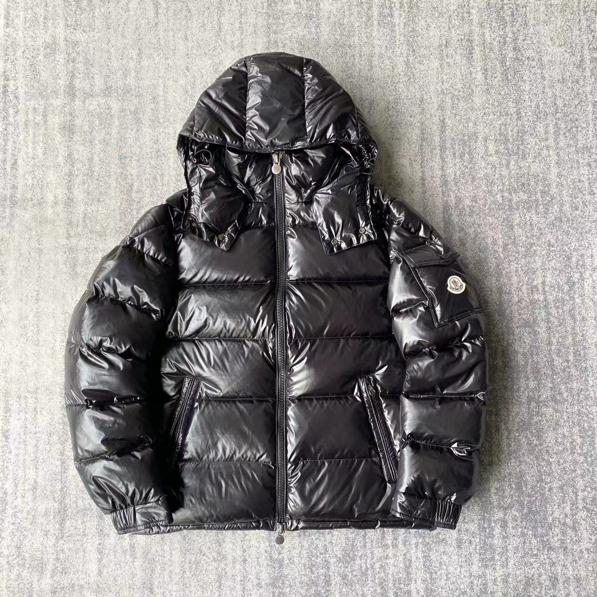 Moncler Maya Hooded Down Jacket — Black & White