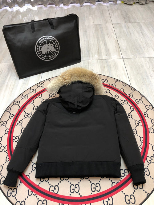 Canada Goose Chilliwack Bomber Down Jacket — Fur Hood — Black & White