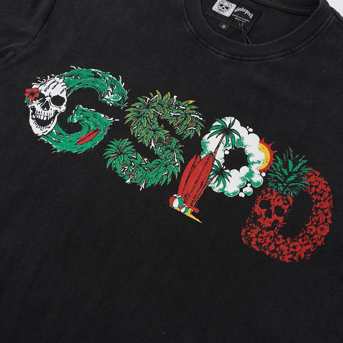 Godspeed Tropical Skull Wave Graphic T-Shirt