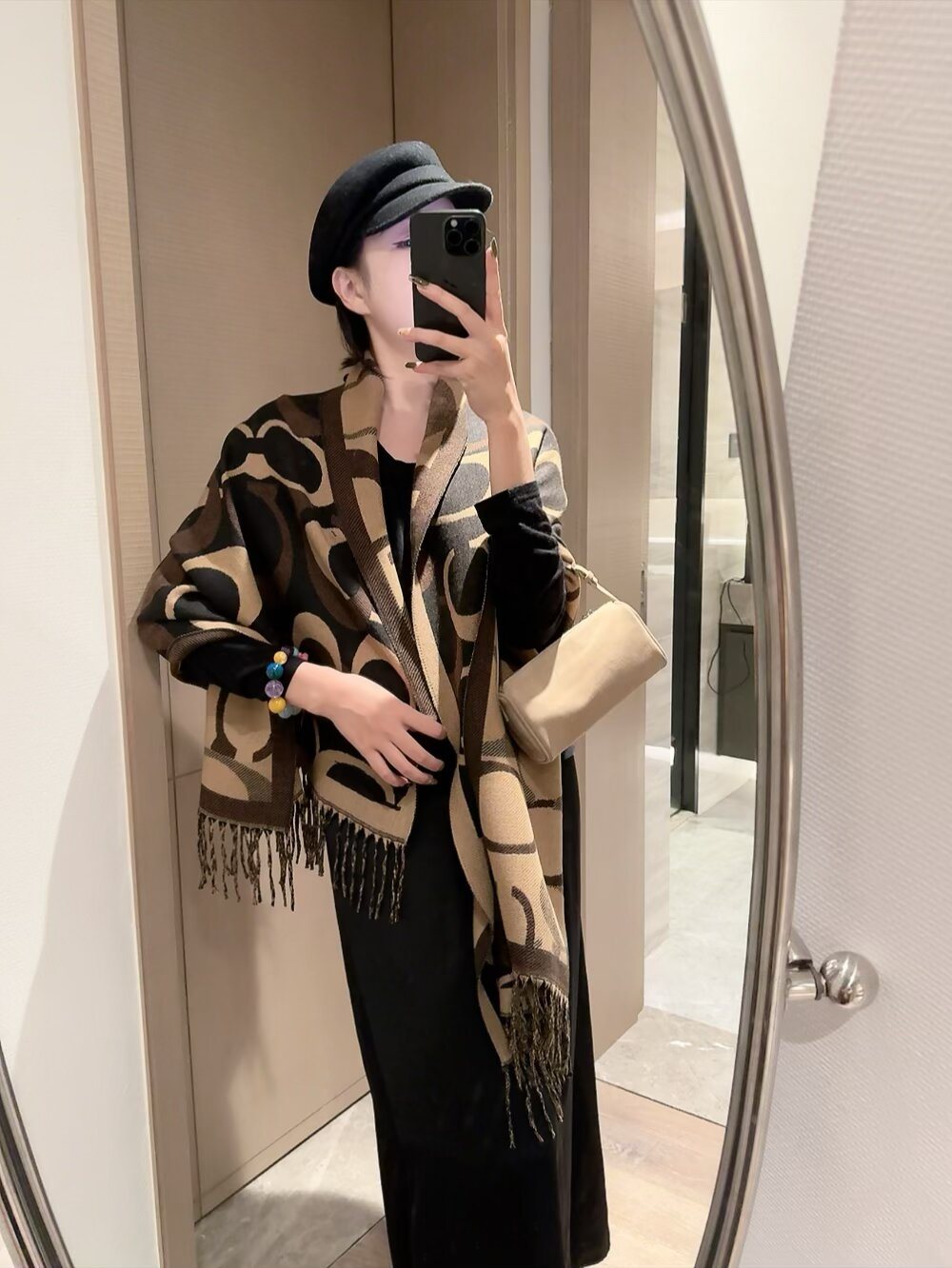 Coach Reversible Geometric Fringe Scarf