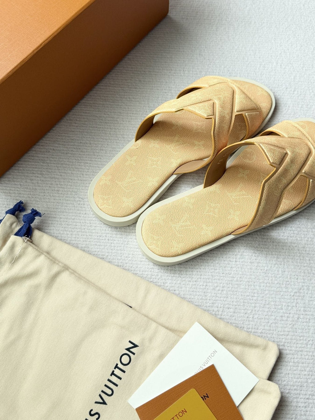 Louis Vuitton Beige Logo Slide Sandals