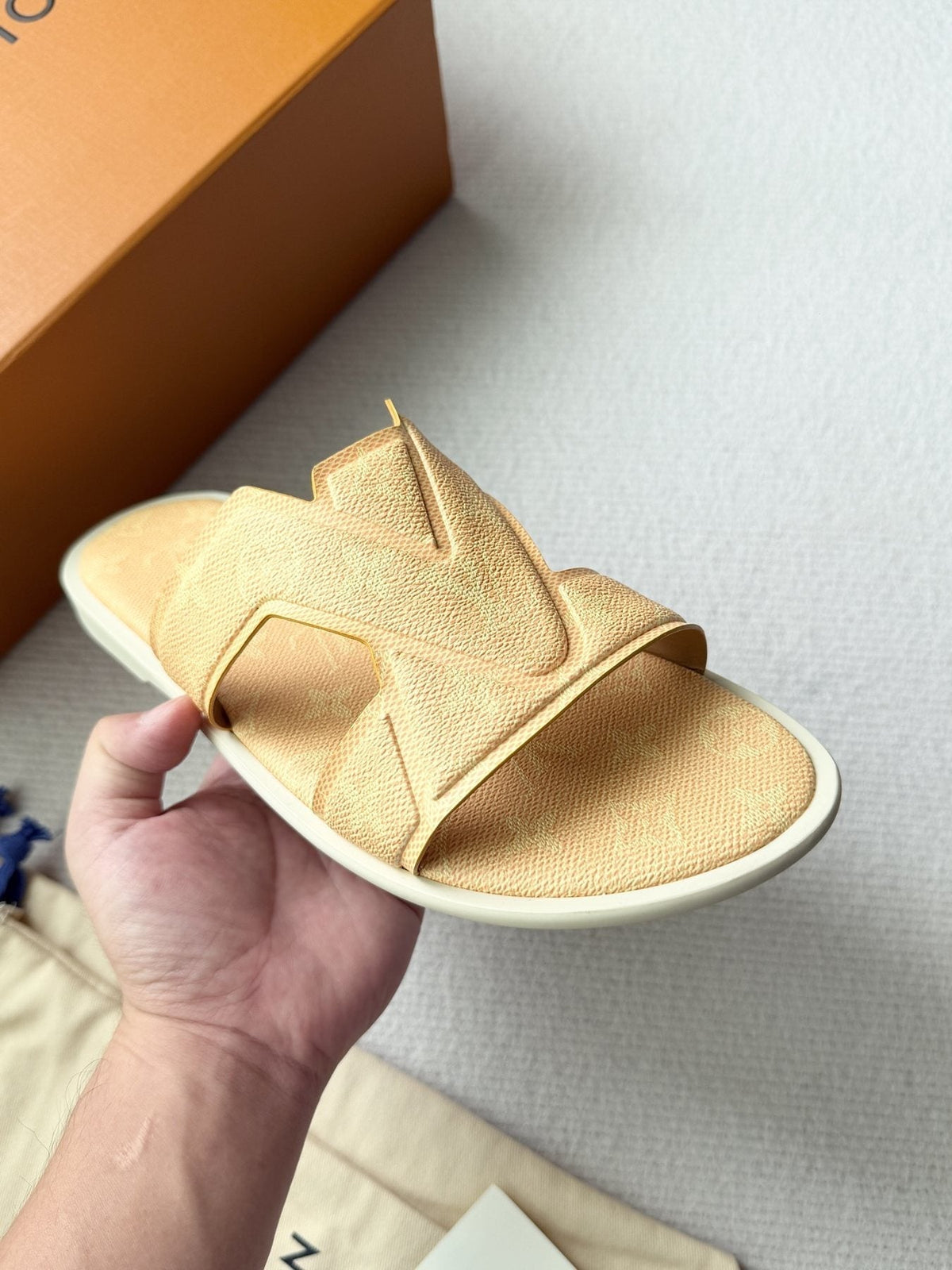 Louis Vuitton Beige Logo Slide Sandals