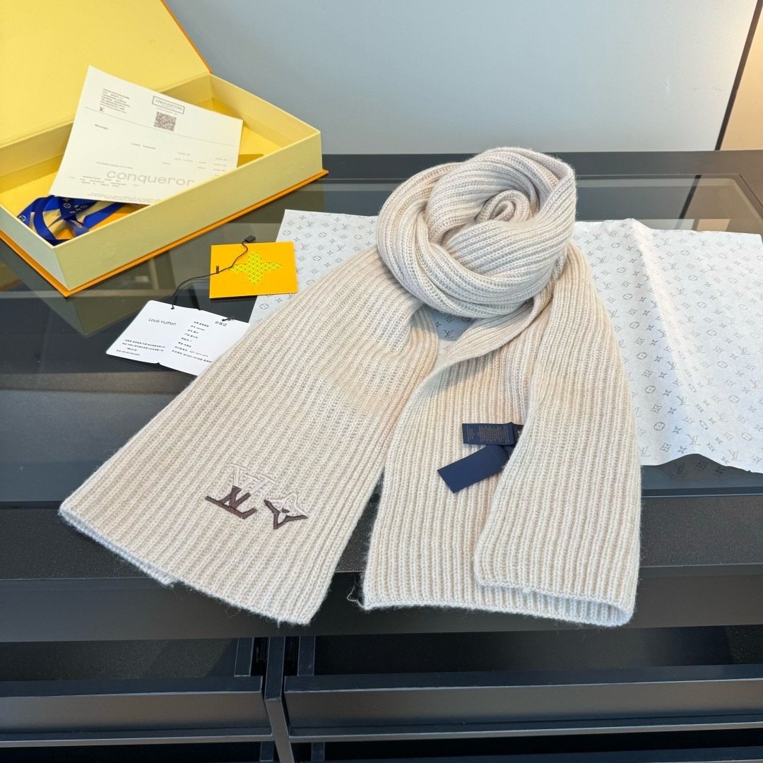 Louis Vuitton Cream Beige Beanie & Scarf Set