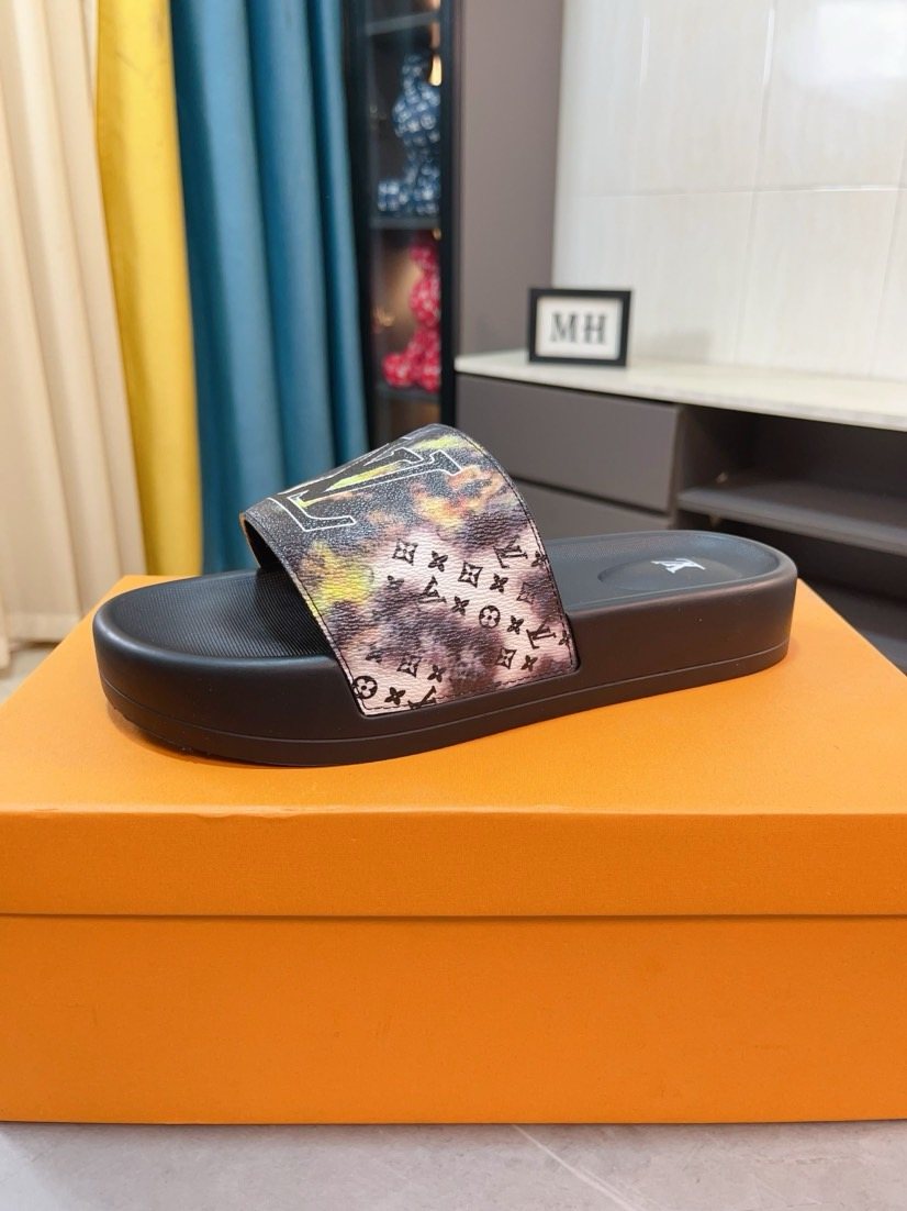 Louis Vuitton Men's Brown Monogram Slide Sandals