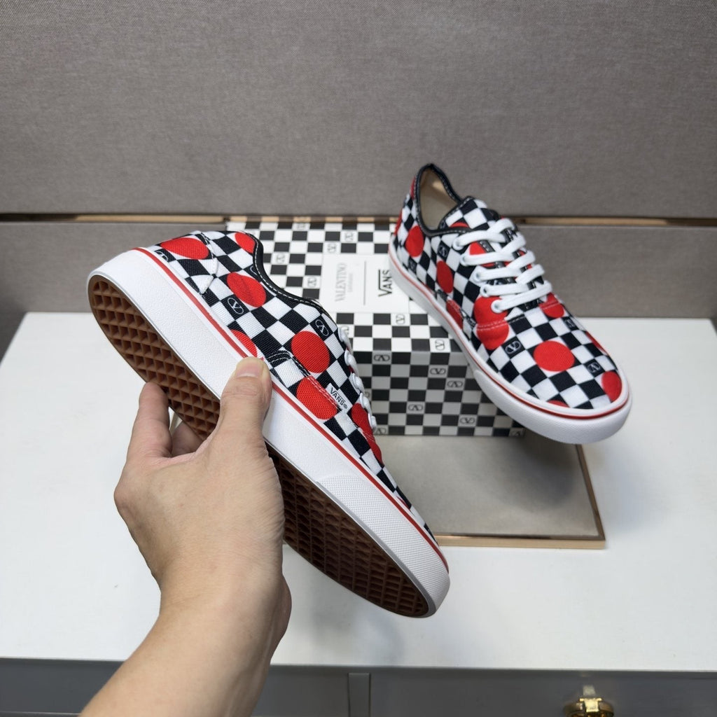 Vans Men's Checkerboard Red Accent Sneakers