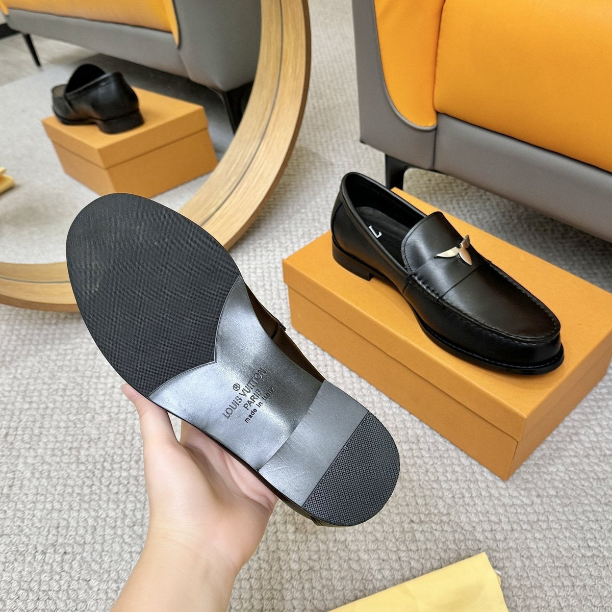 Louis Vuitton Men's Black Metal-Accent Loafers
