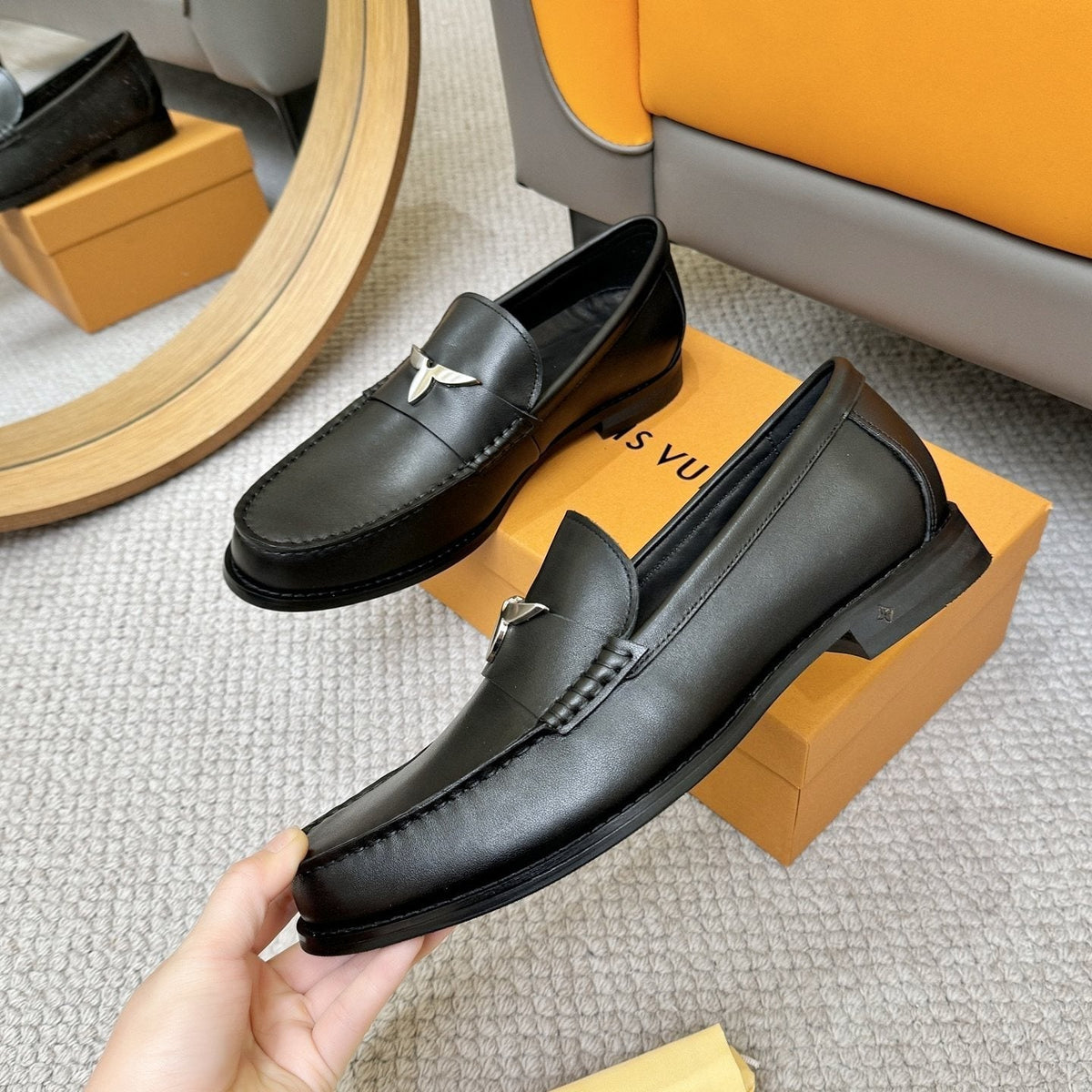 Louis Vuitton Men's Black Metal-Accent Loafers