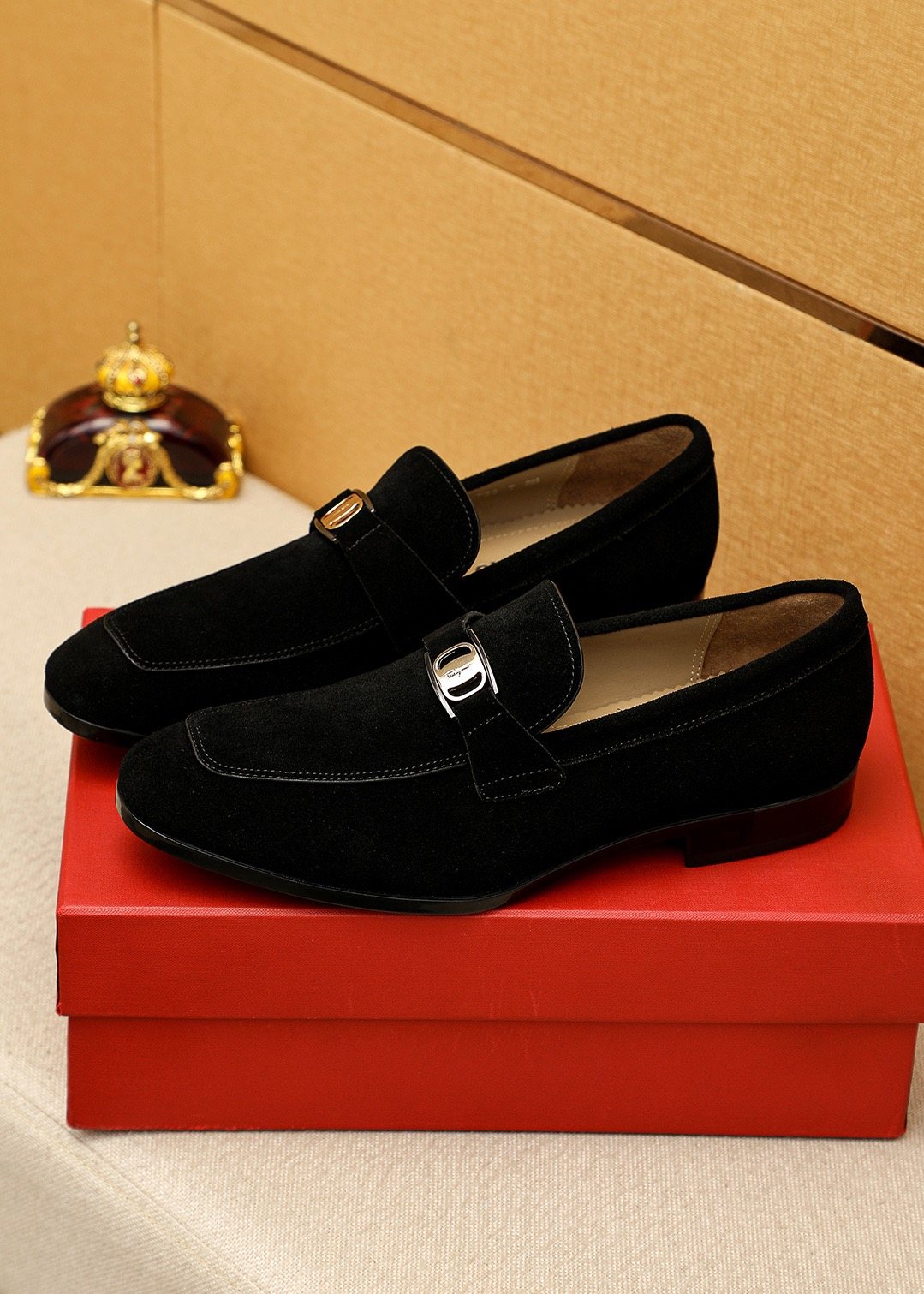 Ferragamo Men's Black Buckle Slip-On Loafers