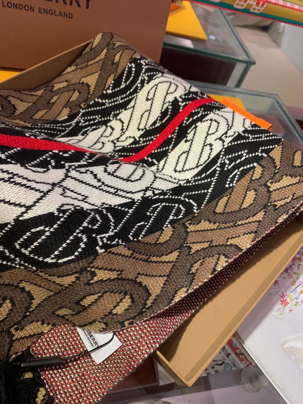 Burberry TB Monogram Fringed Scarf
