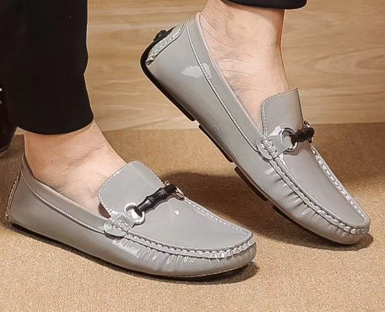 Versace Glossy Gray Bit Loafers