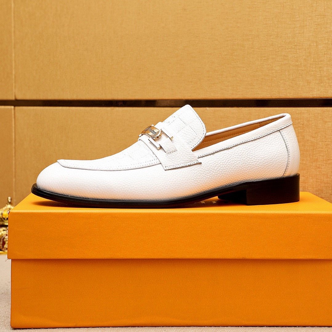Louis Vuitton White Textured Bar Loafers