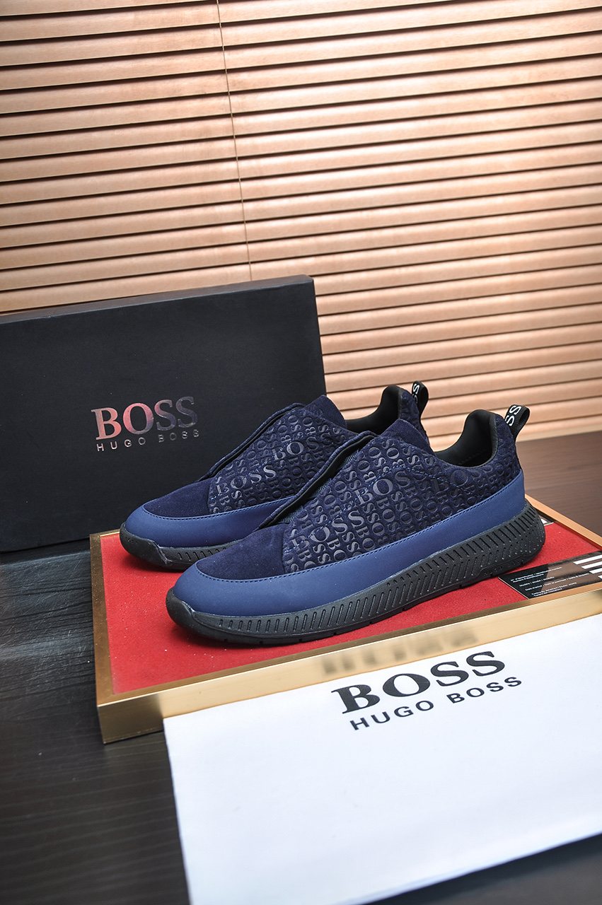 BOSS Navy Blue Textured Slip-On Sneakers