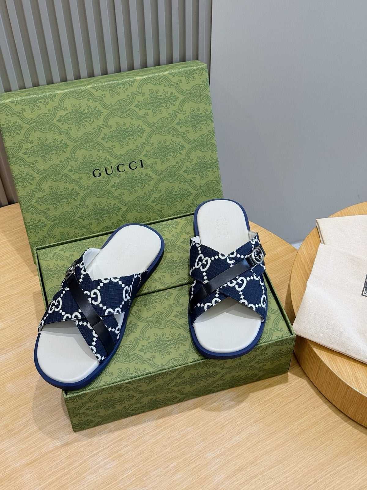 Gucci Crossed Strap Slide Sandals