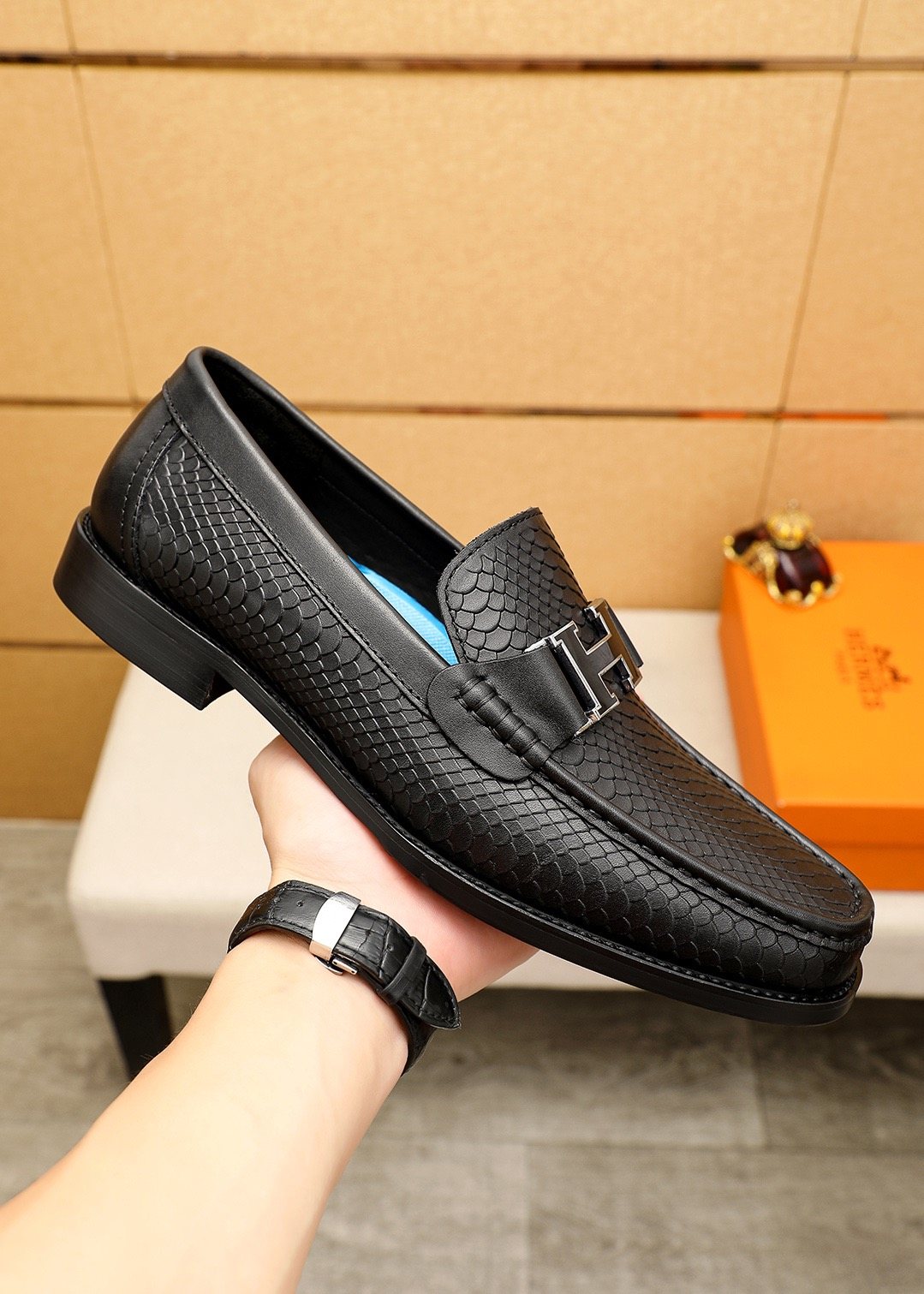 Hermès Textured Hardware Loafers