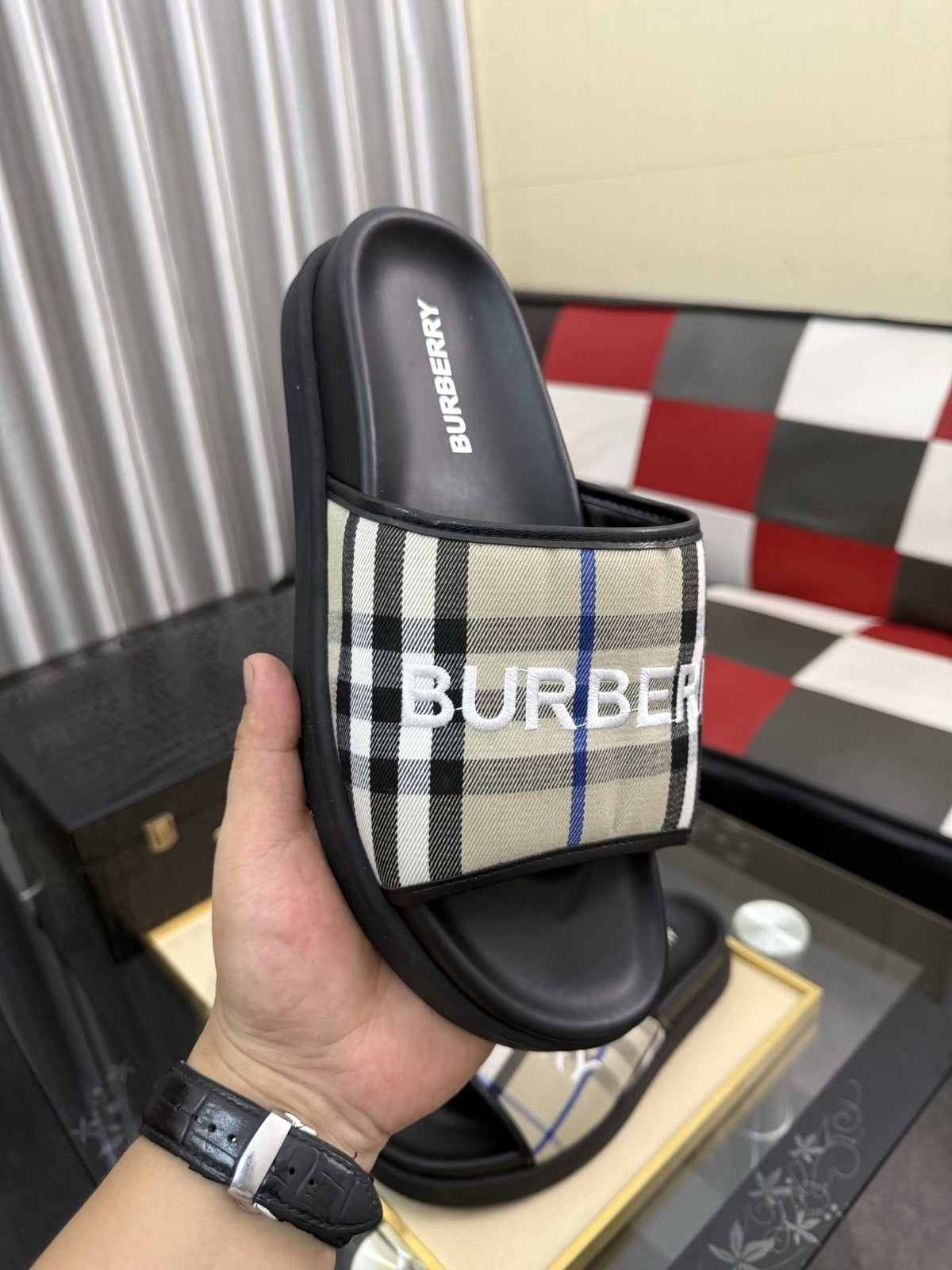 Burberry Check Logo Slide Sandals