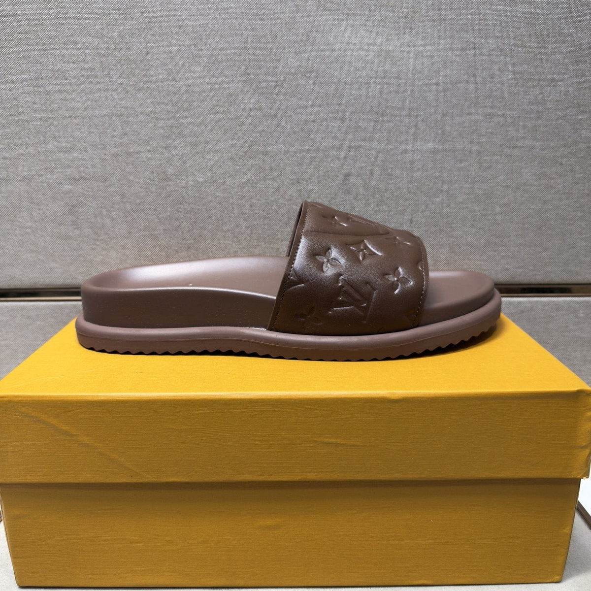 Louis Vuitton Men's Embossed Strap Slide Sandals - Textured Tread Outsole