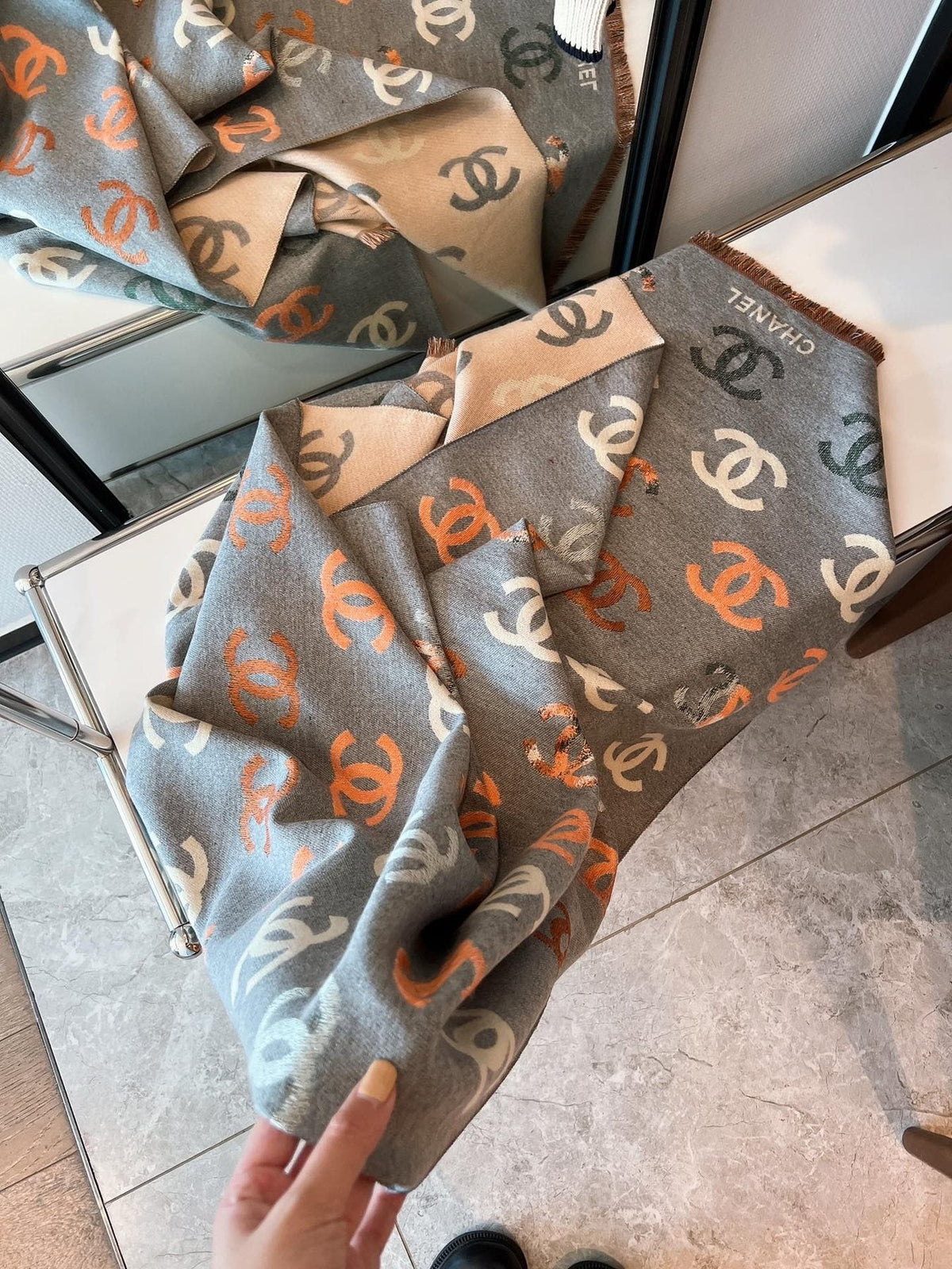 Chanel Patterned Fringed Scarf