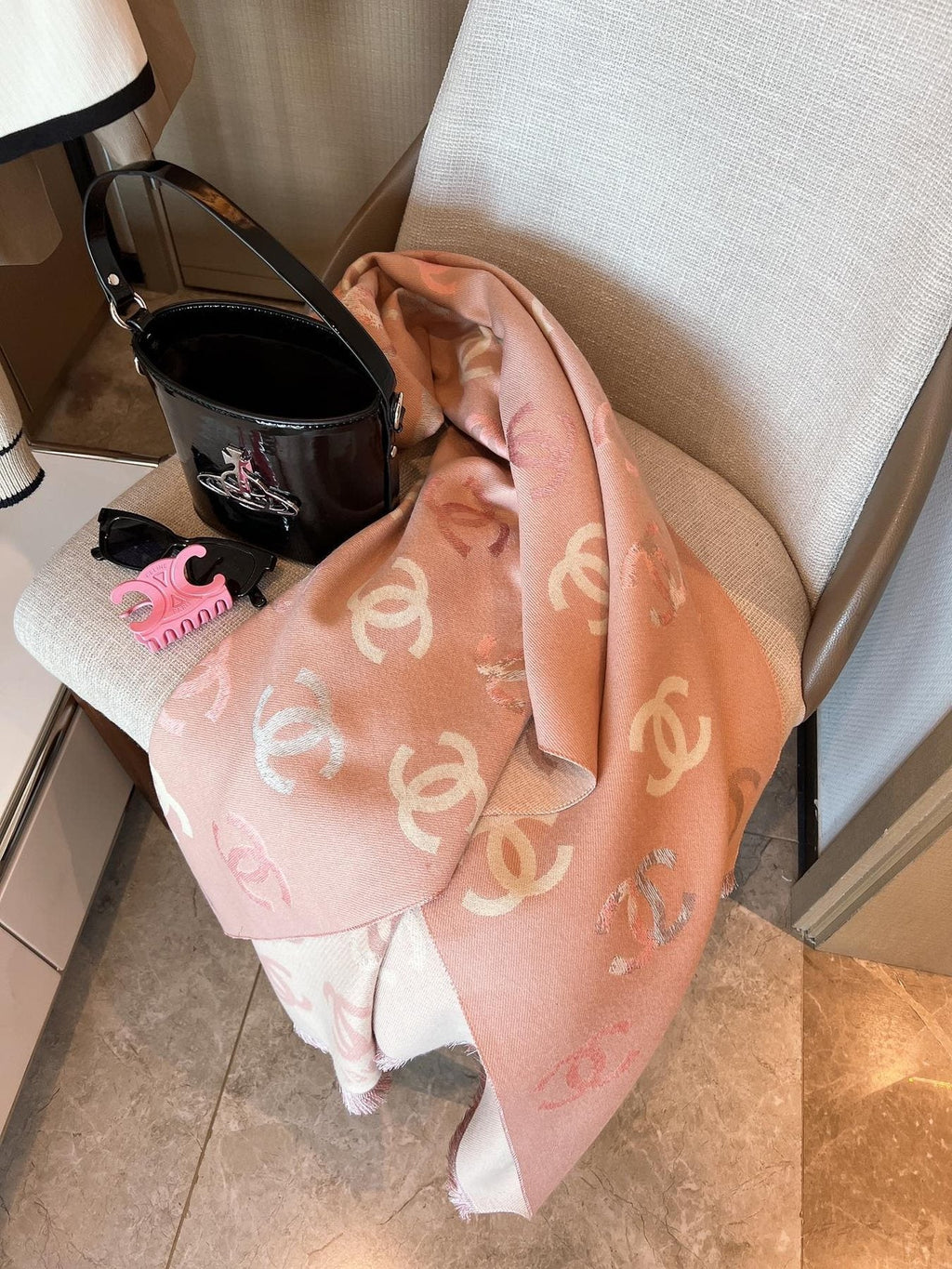 Chanel Patterned Fringed Scarf