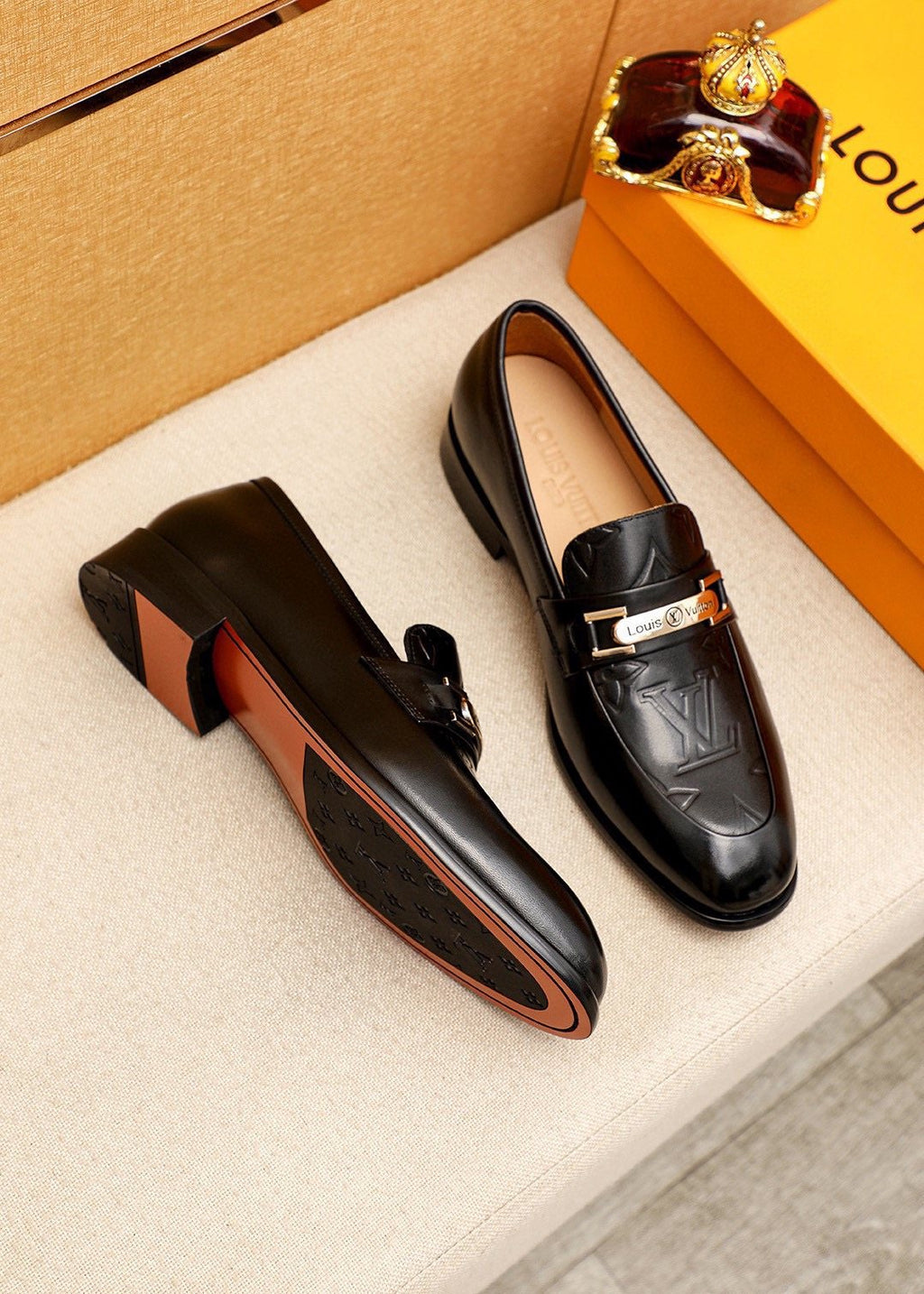 Louis Vuitton Embossed Metal-Bar Loafers
