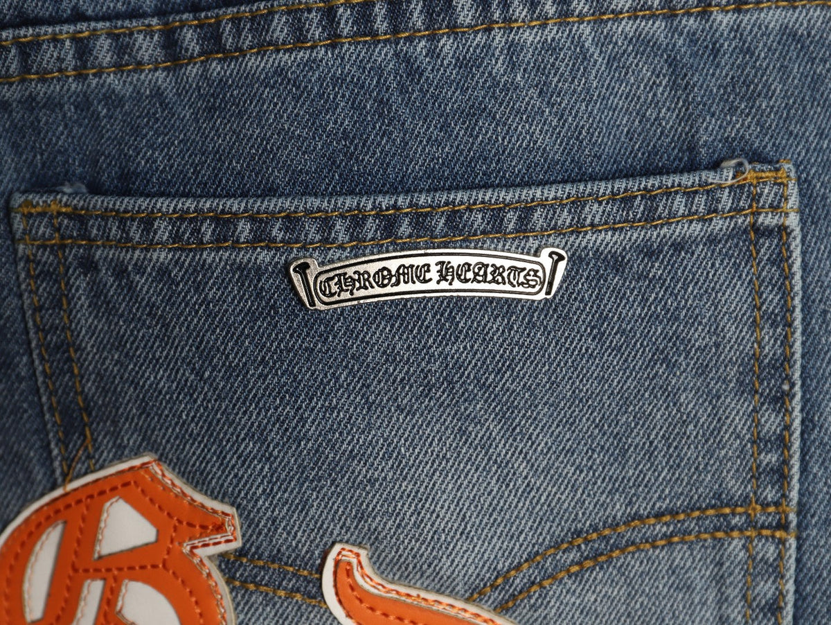Chrome Hearts Cross-Motif Jeans with Back Lettering - Washed Blue