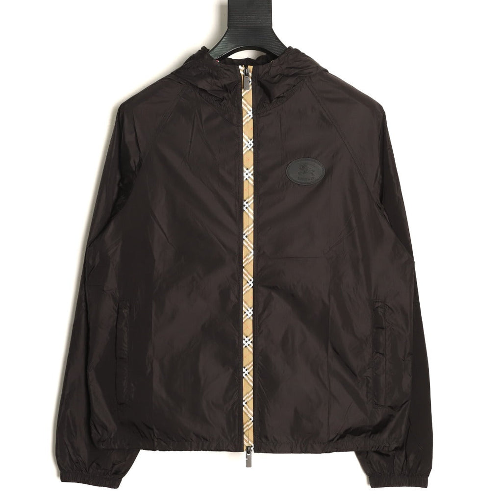 Burberry Check-Trim Hooded Zip-Up Jacket - Dark Brown
