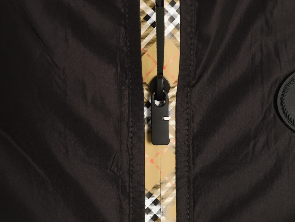 Burberry Check-Trim Hooded Zip-Up Jacket - Dark Brown