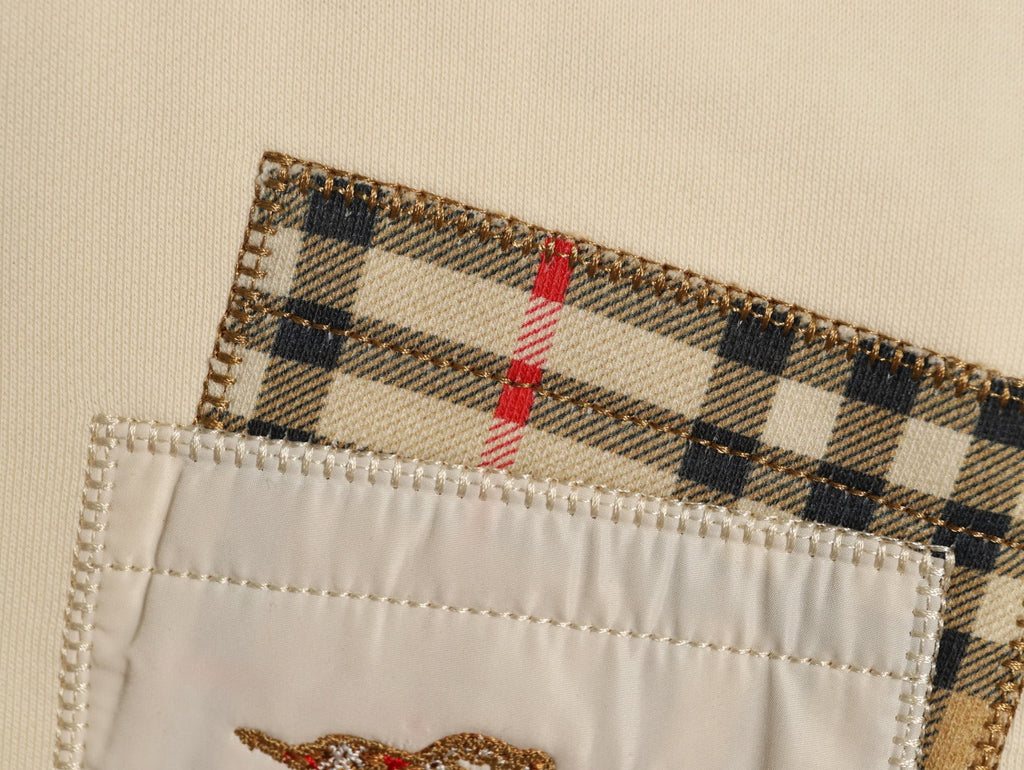 Burberry Check-Trim Embroidered Pocket Crewneck Sweatshirt