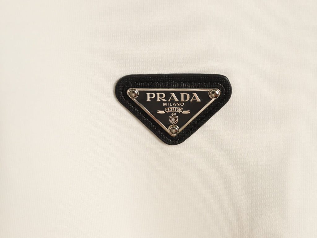 Prada Triangle-Detail Crewneck Sweatshirt with Red Silicone Trim