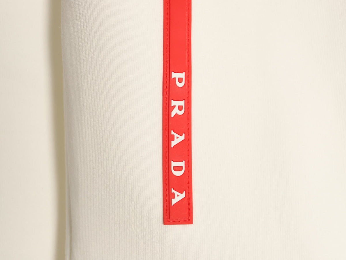 Prada Triangle-Detail Crewneck Sweatshirt with Red Silicone Trim