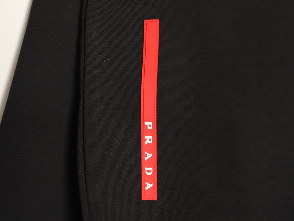 Prada Black Triangle-Detail Crewneck Sweatshirt with Red Silicone Trim