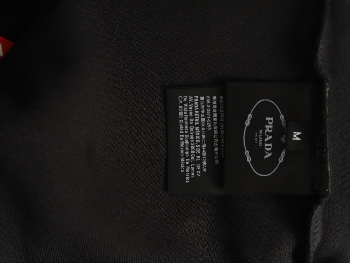 Prada Black Triangle-Detail Crewneck Sweatshirt with Red Silicone Trim