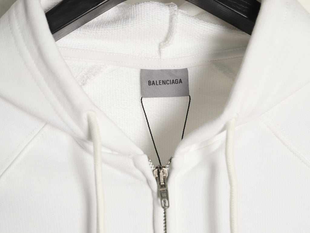 Balenciaga Chest-Emblem Zip Hoodie - Off-White